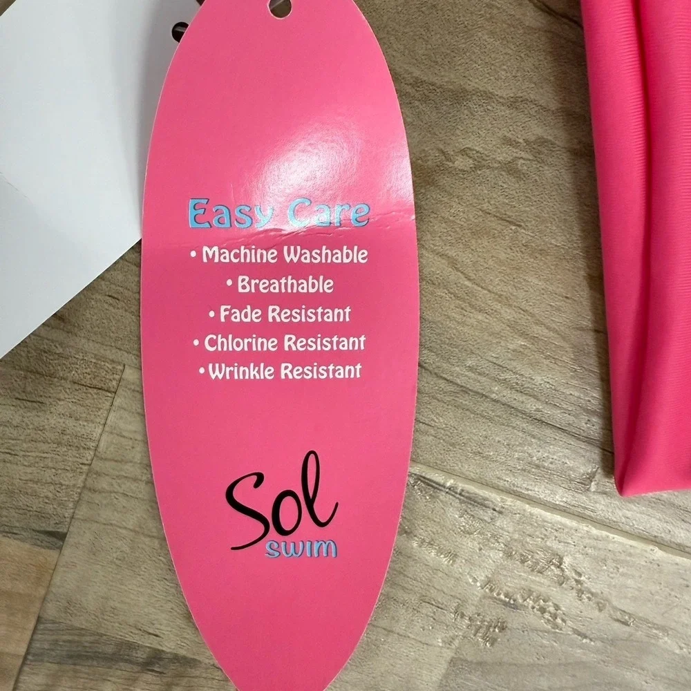 NWT Sol Swimsuit 2 Pc Rash Guard Set Girls Size 16 Top 14 Bottom Pink Strawberry